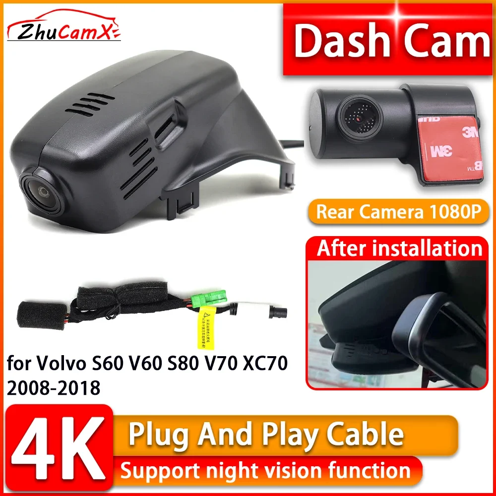 

Wiifi 4K Dash Cam for Volvo S60 V60 S80 V70 XC70 2008-2018 DVR Front Rear Car Camera Plug and Play Video Recorder Night Vision