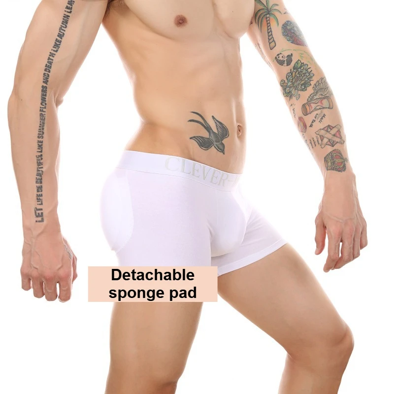 Men's Sexy Butt-Lifting Long Boxer with Detachable Sponge Pad Insert Place Sporty Breathable Underwear Comfortable Dailywear