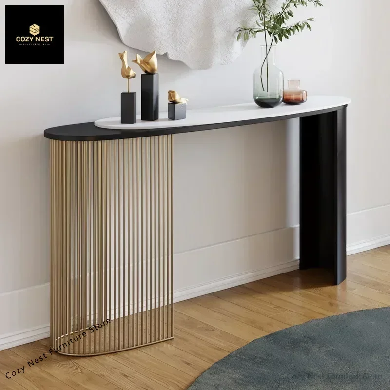 Luxury Slate Console Tables Italian Iron Corridor Decoration Home Furniture Living Room Table Modern Simple Entryway Table p