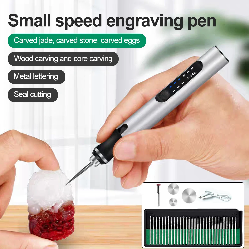 Electric Mini Grinder Engraving Pen Graveerpen 3-Speed Wireless Rotary Tool Drill for Jewelry Glass Wood Ceramic Metal Plastic