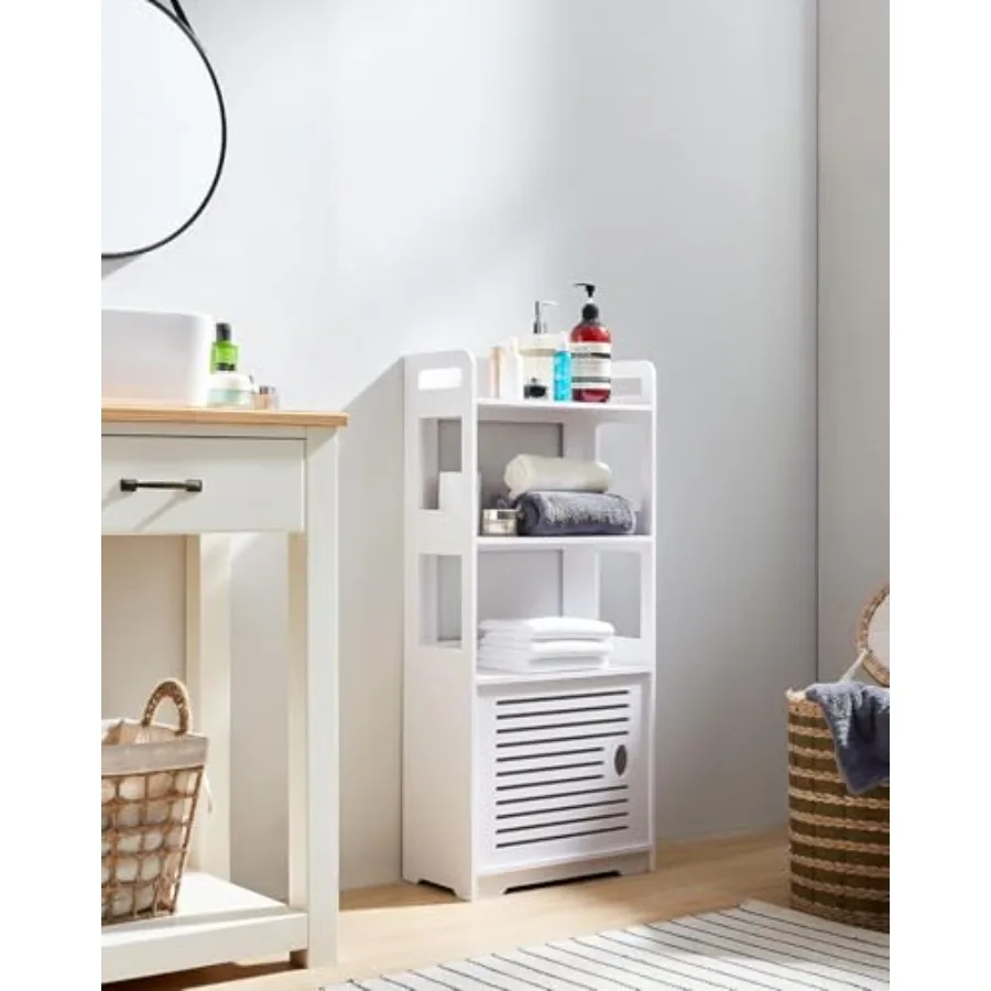 

- Freestanding Bathroom Floor Storage Organizer Cabinet with Doors and Shelves, White