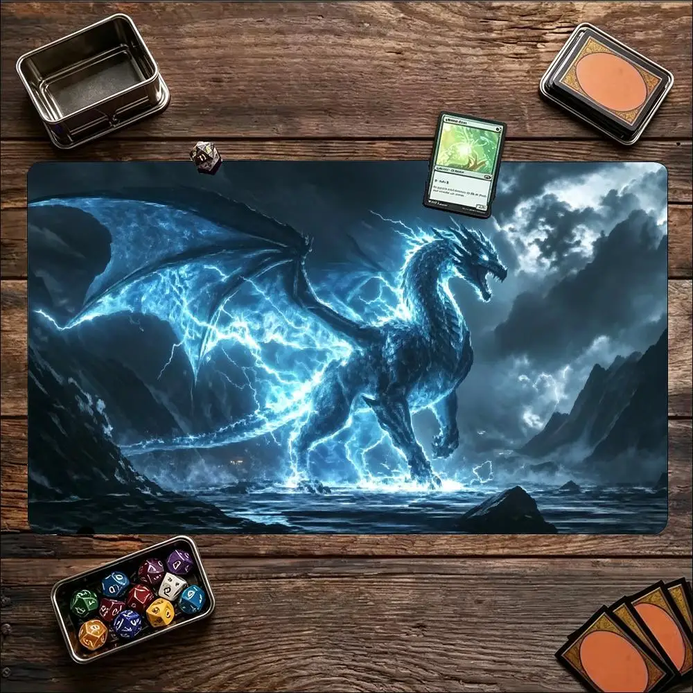 Mystic Thunder Ice Dragon Game Playmat Non Slip Rubber Large Desk Mat Stitched Edge For Card Game PC Laptop Gaming Study Work