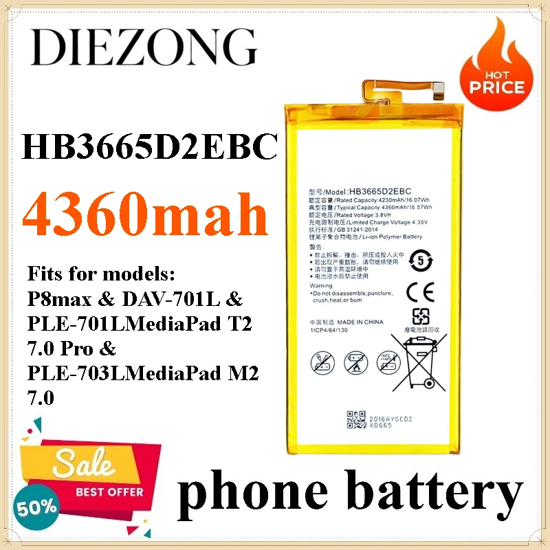 

New HB3665D2EBC 4360mah Tablet Battery for Huawei P8Max 703L/713L/701L/702L