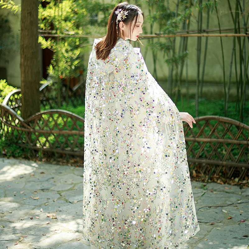 Fashion Colorful Spring and Summer Sequined Hooded Cape Cloak