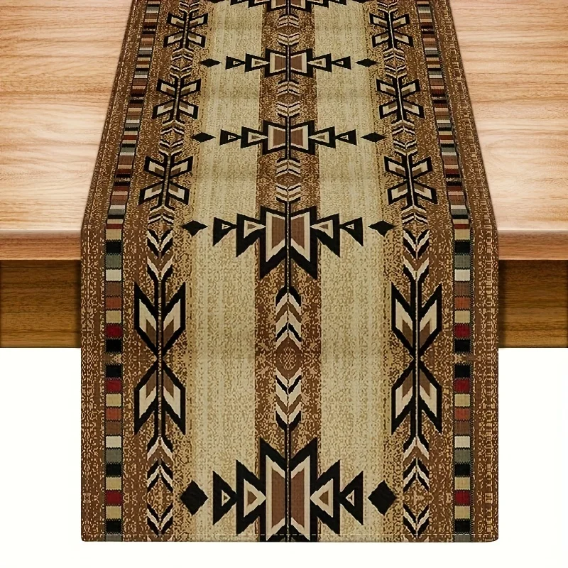 Bohemian Geometric Vintage Plaid Linen Table Runner Dresser 