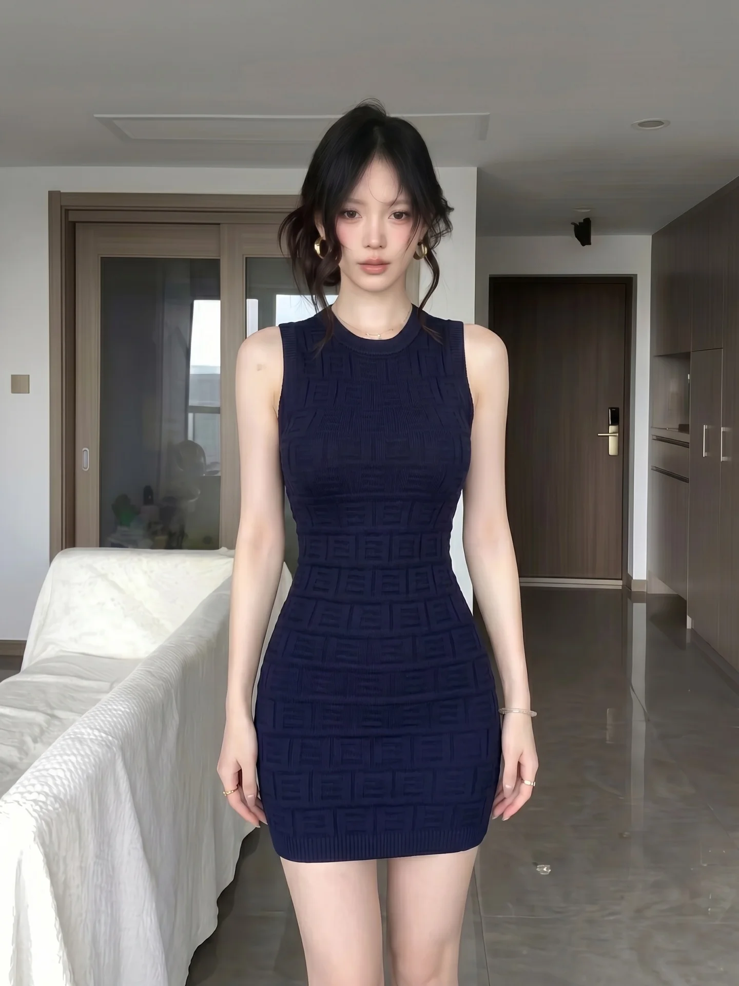 Pure Desire Sexy Girl Sleeveless Knitted  Dress Sexy Personality High Waist Bodycon Skirt Inner Wear for Summer Business ...