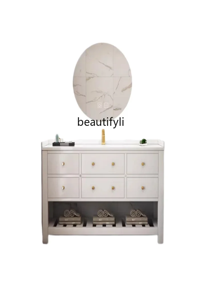 

Smart Nordic Solid Wood Bathroom Cabinet Combination Bathroom Floor Hand Washing and Face Washing Washstand Basin
