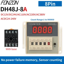 DH48J-8A Counter Relay DC12 24V AC110220V Electronic Preset Digital Display Relay 8 Pin NPN Sensor Count Acyclic With Base