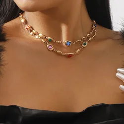 Boho Style Retro Choker Sparkly Rhinestone Necklace Double Layer Trend Casual Holiday Neck Jewelry