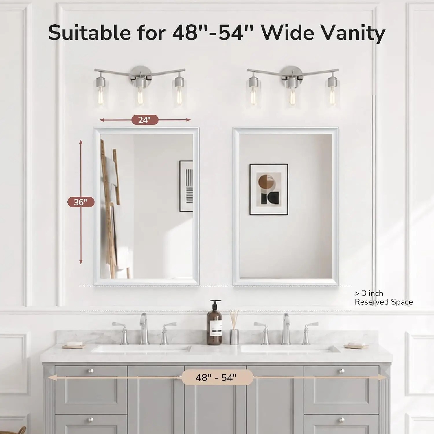 2 Pack 24x36 Inch Brushed Nickel Bathroom Mirrors for Over Sink