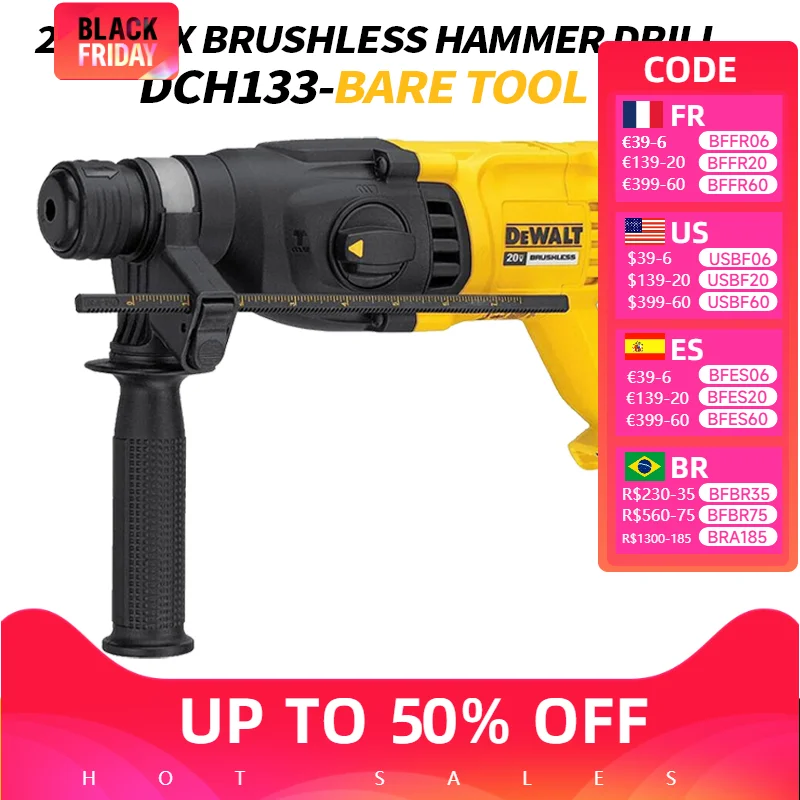 Dewalt DCH133 Rotary Hammer Drill Kit Tool Only 20V MAX XR Brushless Rechargeable Cordless Compact Impact Drill Power Tools