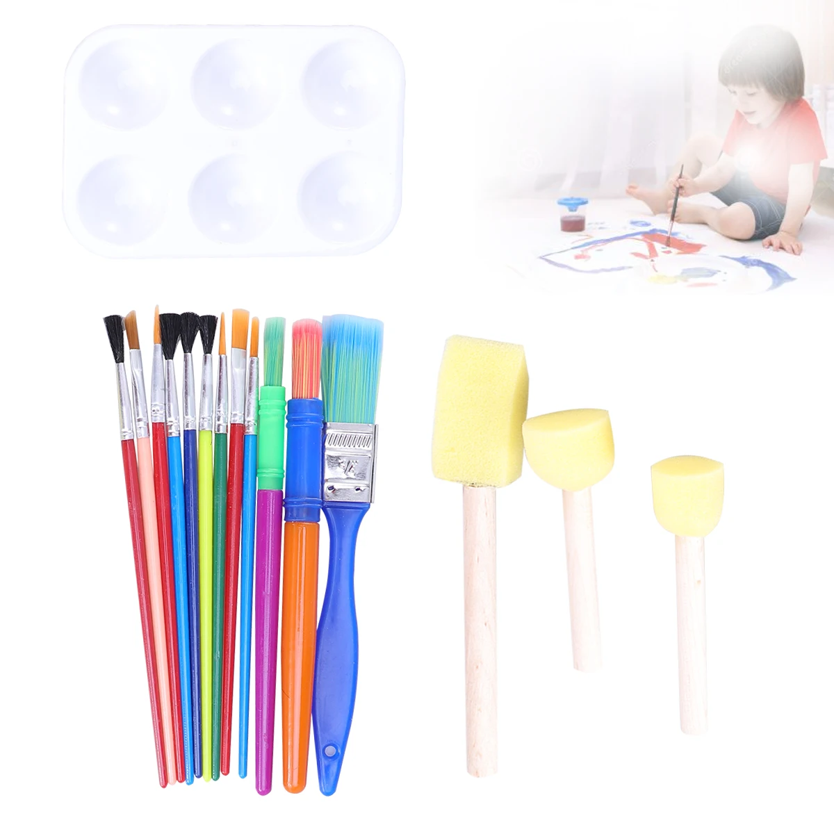 

16 Pcs Painting Pen Set Kids Kits Early DIY Learning Sponge Sponges Wooden Child