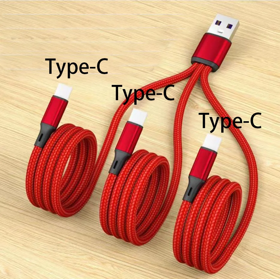 3 in 1 USB 충전 케이블, 3 타입 C 3 마이크로 USB 스플리터 코드, 고속 충전 6A, 휴대폰 보조베터리 면도기, 함께 충전 