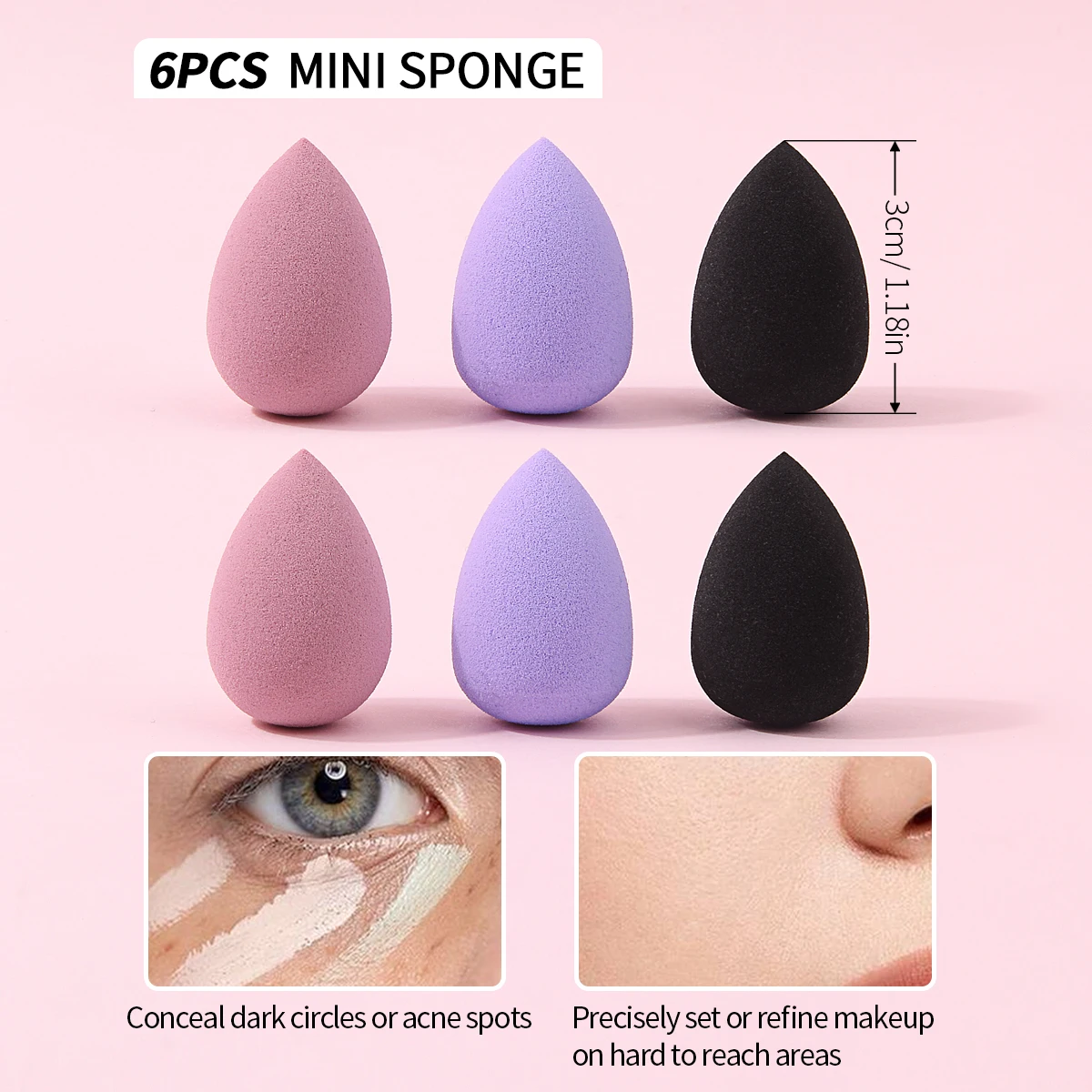 6Pcs Mini Makeup Sponge,for Concealer,Dark Circles, Blemish&Hard‑to‑Reach Corner Makeup Blending,Precision Detail Makeup Tools