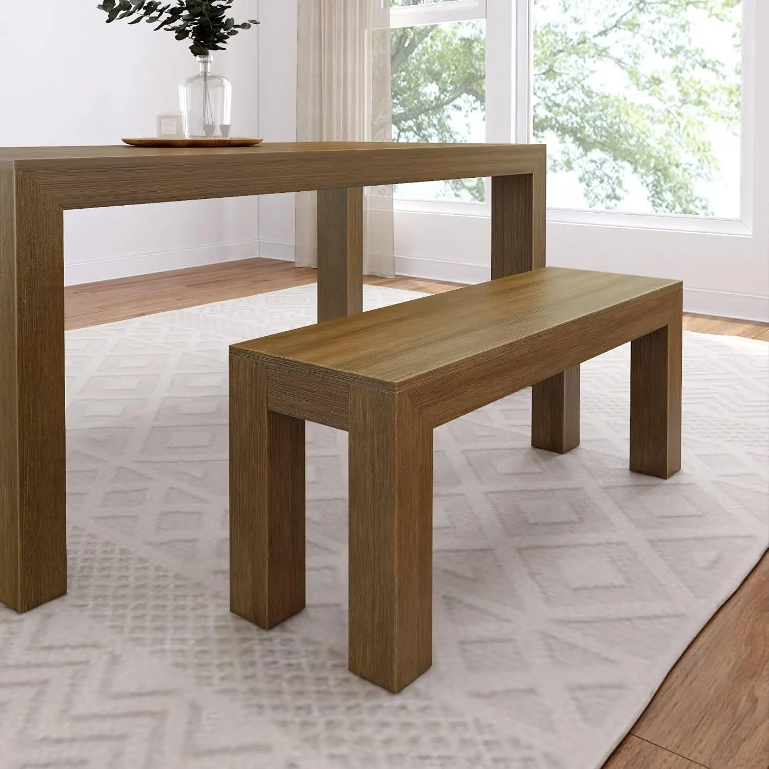 Plank+Beam 49 Inch Dining Bench for Dining Room, Bench for 60 Inch Table Kitchen Dining Seat, Wooden Outdoor Bench, Solid Wood E