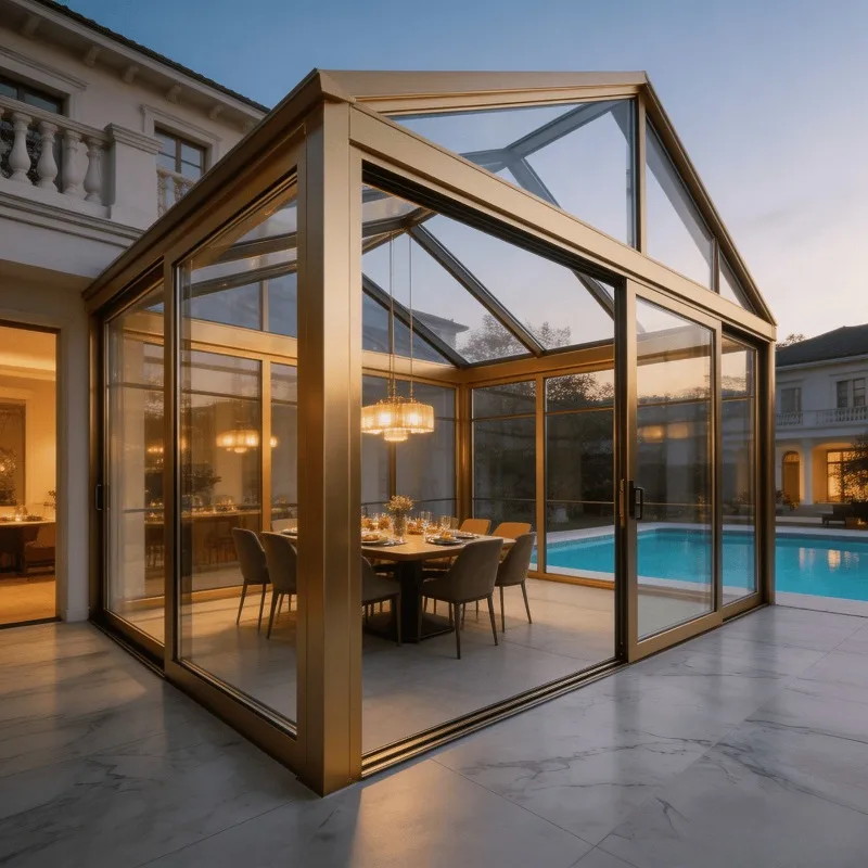Thermal Break Aluminum Sunroom Glass House Conservatory Energy Efficient Double Glazed for Villa Garden Terrace Use Work