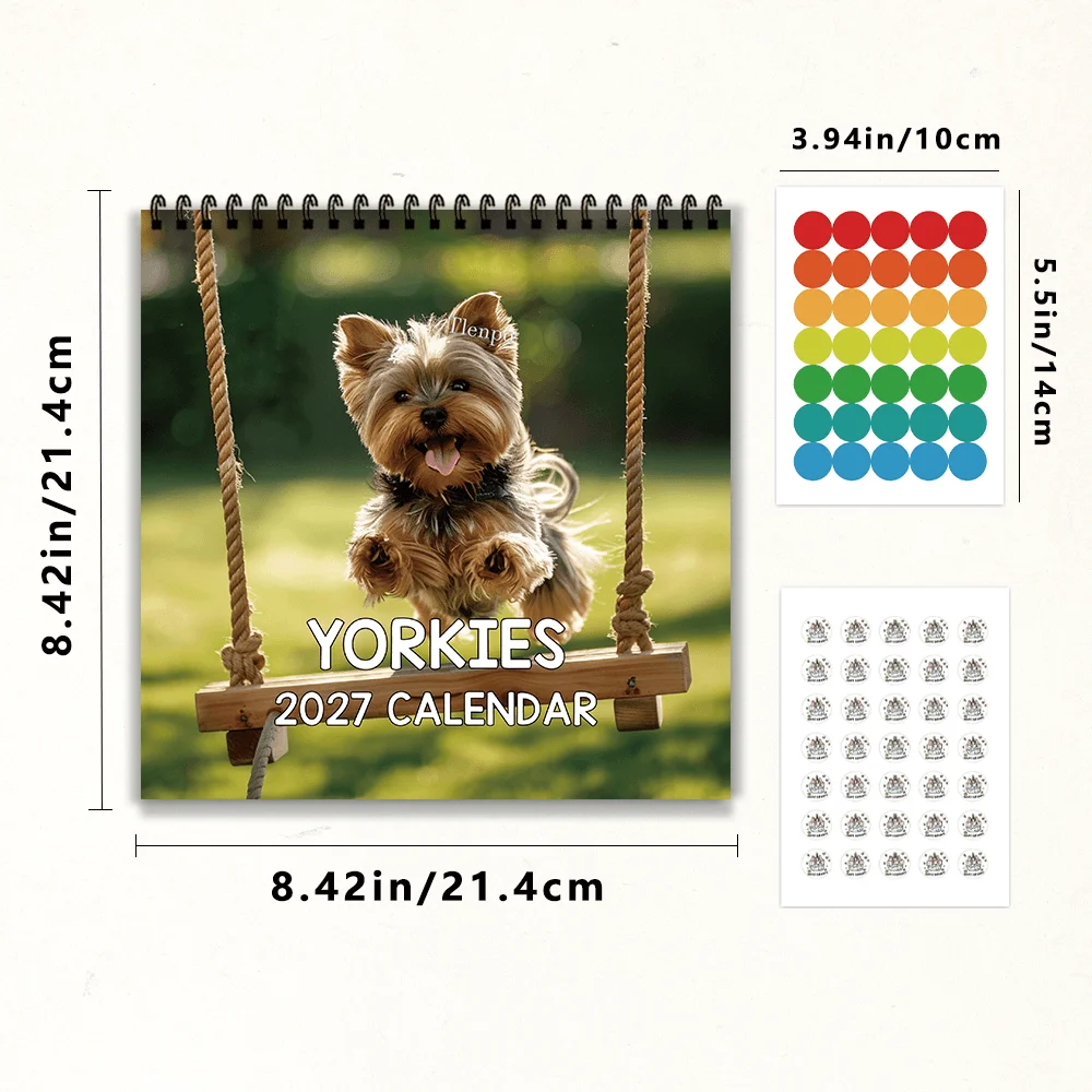1pc 2027 Yorkshire Terrier Pet Wall Calendar,12‑Month Planner,Gift for Back‑to‑School,Christmas,,New Year,Free Stickers Included