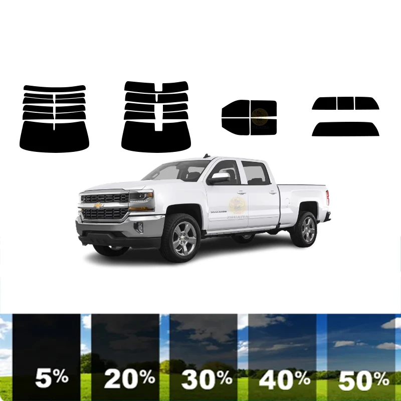 

precut Removable Window Tint Film 100% UVR 5%-70%VLT Heat Insulation Carbon ﻿For CHEVROLET SILVERADO 1500 4DR PICKUP2014-2018