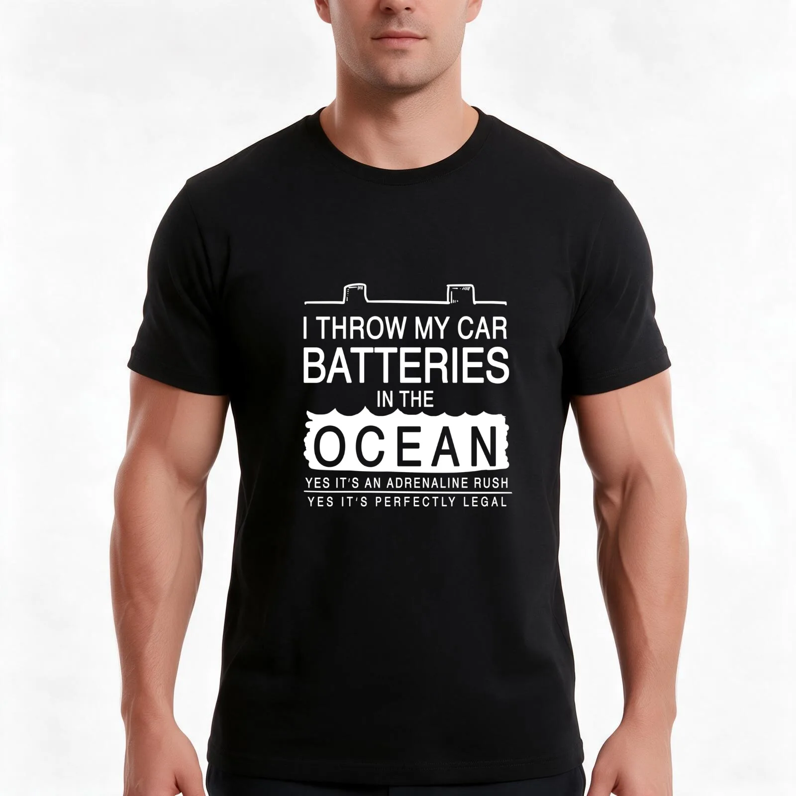 I Throw My Car Batteries Into the Ocean T-Shirt, Summer Casual Cotton Tee, Oversized Streetwear Tops, Vintage Graphic Print