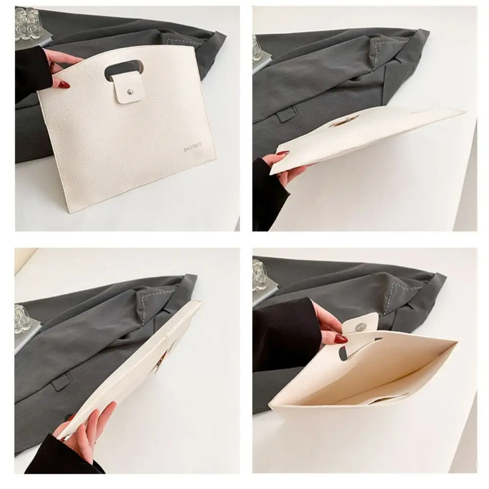 Simple PU Office Document Tote Bag Solid Color Large Capacity Computer Bag Laptop Bag Handbag File Bag Office Worker