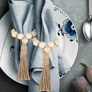 حلقات منديل حبة خشبية مع شرابات ، خرز مزرعة ، حامل طاولة ريفي ريفي ، زفاف منزل بوهو ديكور ، 1 قطعة ، 12 قطعة أفضل 8 حامل مناديل مبيعا - رقم 3