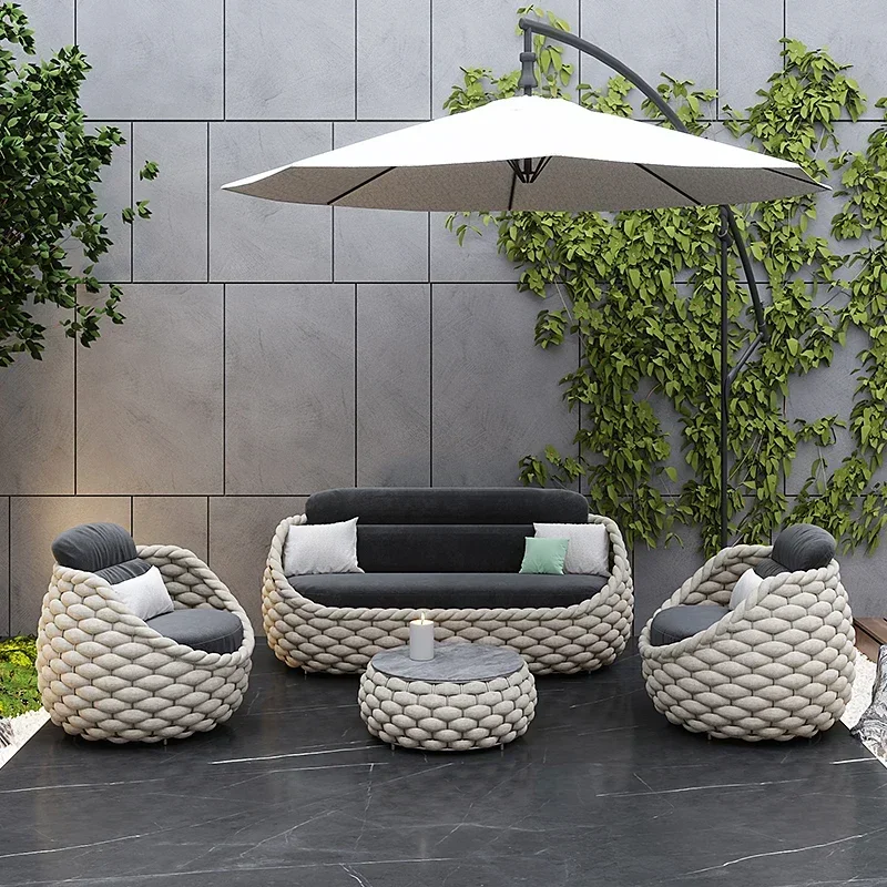fulin Nordic luxury yard furniture outdoor rattan chair seating garden sofa set