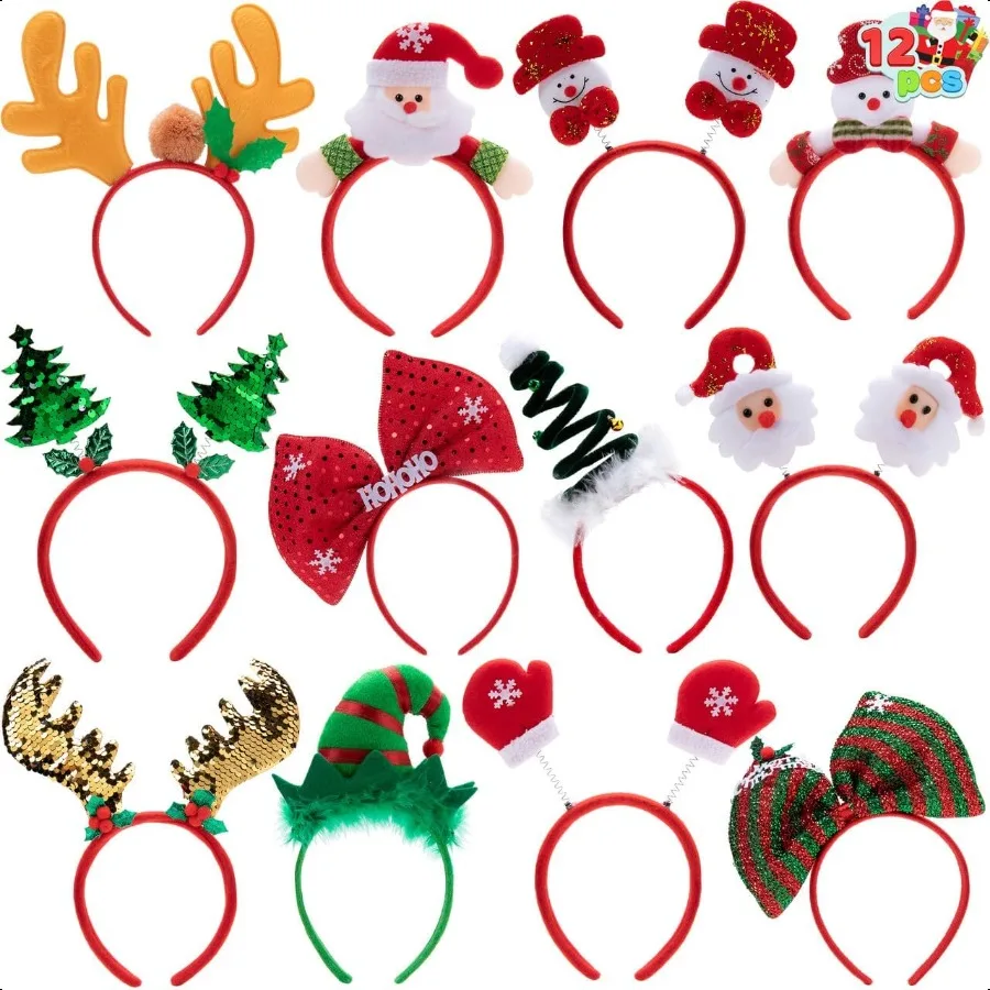 

JOYIN 12 Packs Christmas Headbands 3D Head Hat Headbands for Women Men Christmas Parties Costume Accories Xmas Holiday Party Fa