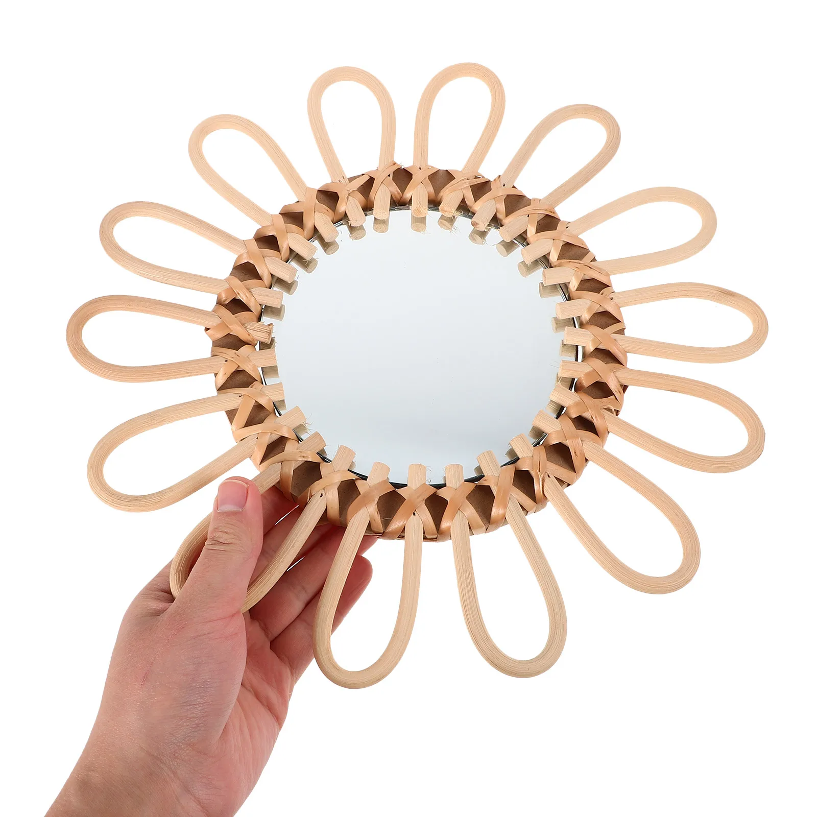 Wicker Decorative Mirror Home Farmhouse for Bathroom Light Brown Dollhouse Vintage
