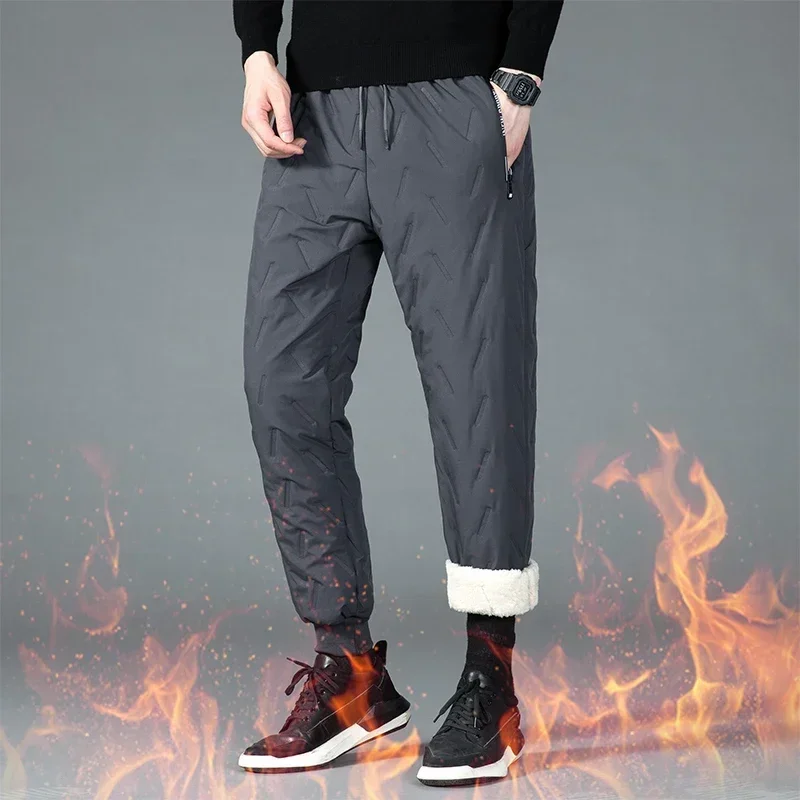 Plume à la mode hiver haute qualité épais coton pantalon avec haute élasticité respirabilité hommes confortable chaud pantalons décontractés garder