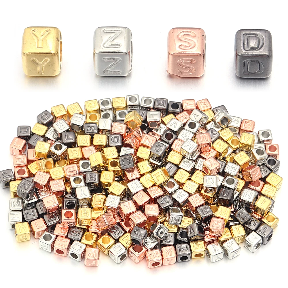 100pcs/Lot 6x6mm Square Plastic Spacer Beads Cube Letter Beads Alphabet Craft Bead For Making Bracelet Handmade Keychain