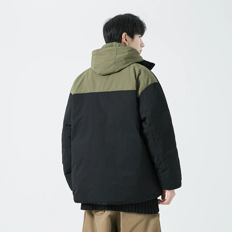 رجل الشتاء سترة منتفخة وهمية قطعتين مقنعين بطة بيضاء أسفل مكافحة البرد زوجين الزي عادية فضفاضة تناسب المألوف شارع العليا