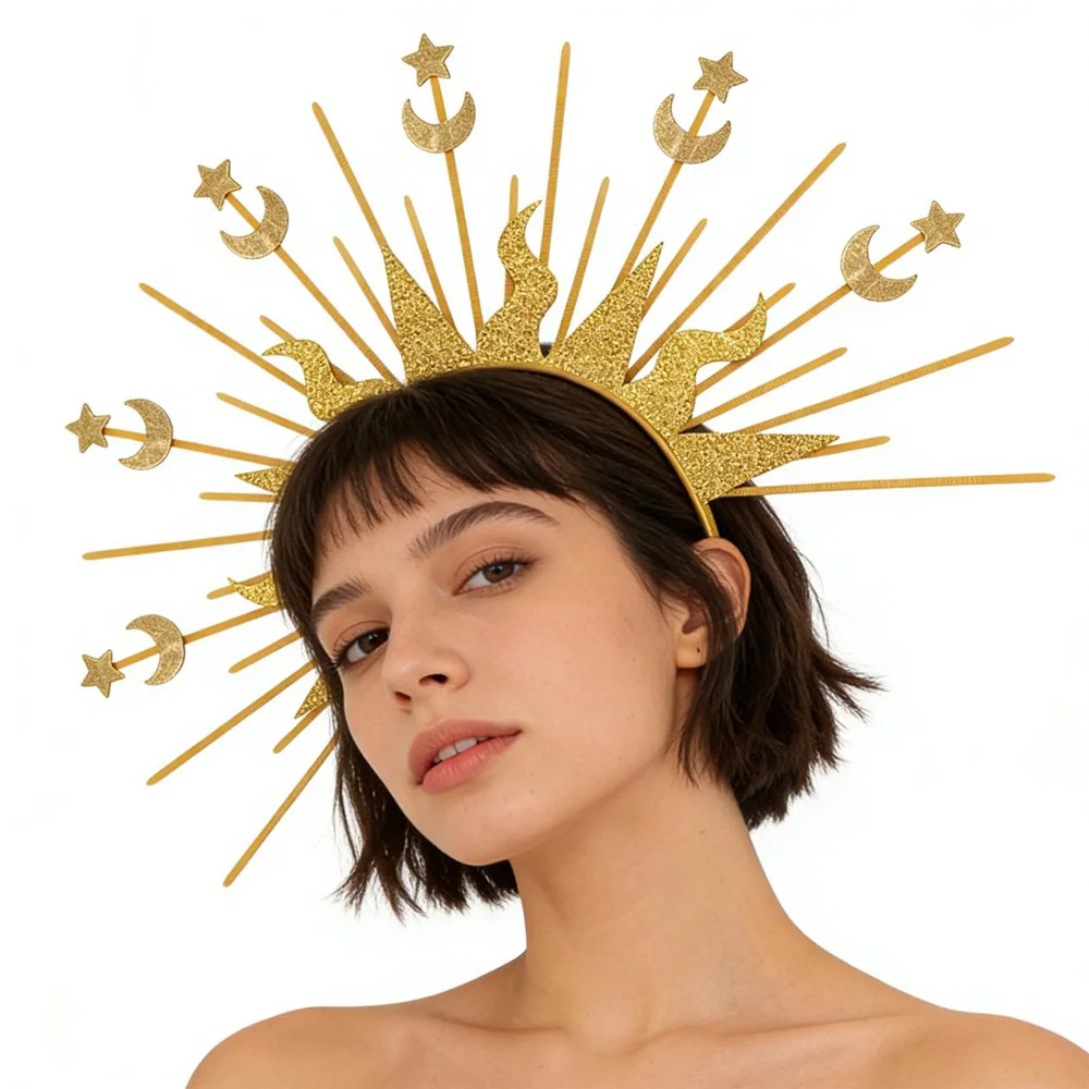 Tocado de diosa Sun Halo, tocado de boda, Cosplay, corona de Reina, estrella, Luna, diadema para mujer, accesorios de disfraz de fiesta de Halloween y Carnaval