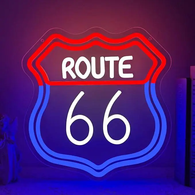 

Route 66 Neon Sign USB Dimmable LED Neon Lights for Bar Tiki Home Bedroom Man Cave Party Decorations Birthday Gifts Wall Light