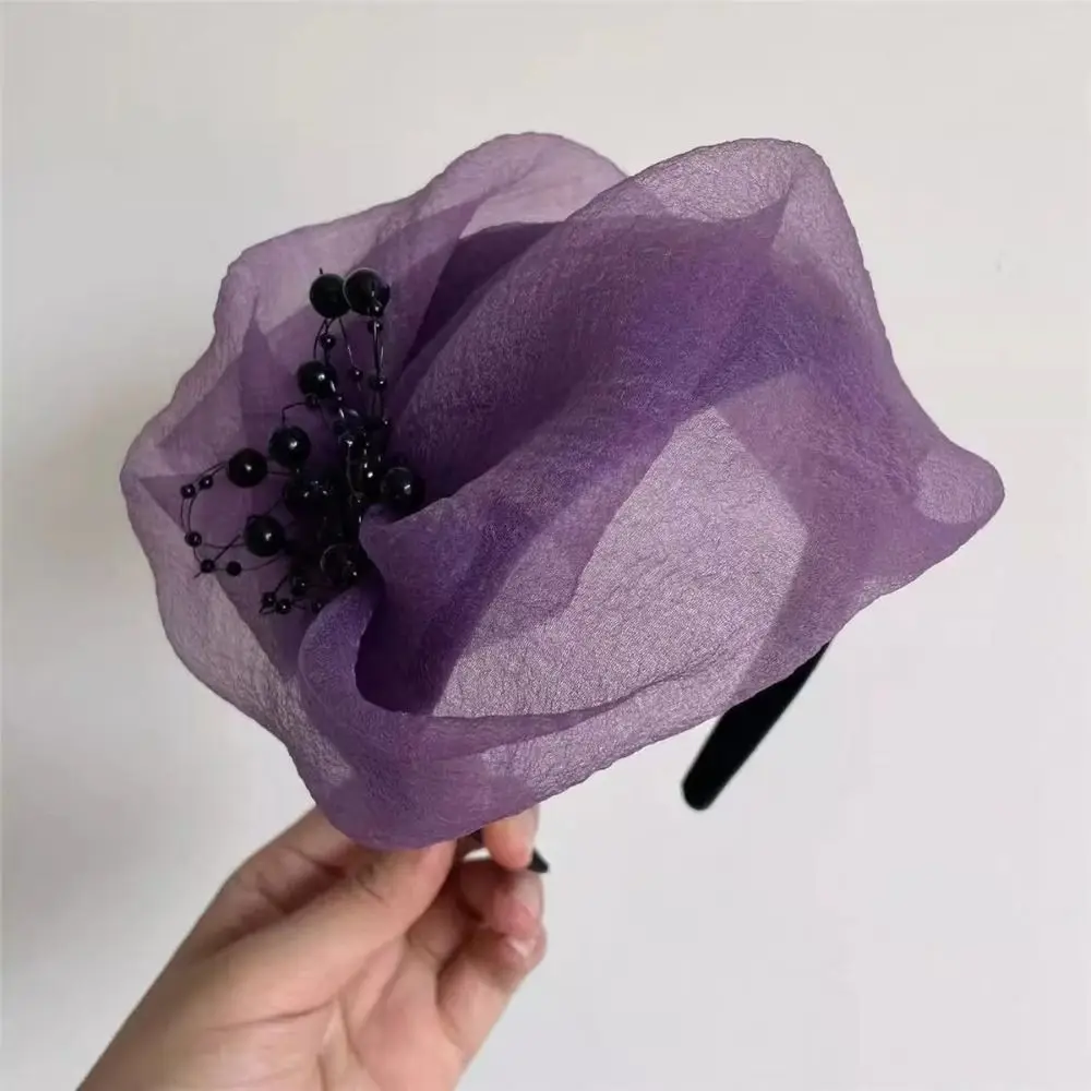 Elegant Plastic Beaded Mesh Hairband French Hair Accessories Mesh Veil Fascinator Hat Dinner Party Hairband Hair Hoop