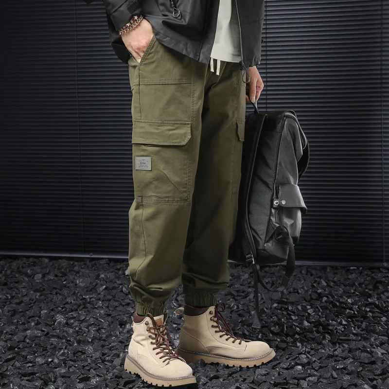 

Vintage army green cargo pants men's spring loose ankle pants Amei Khaki American casual pants men's pants