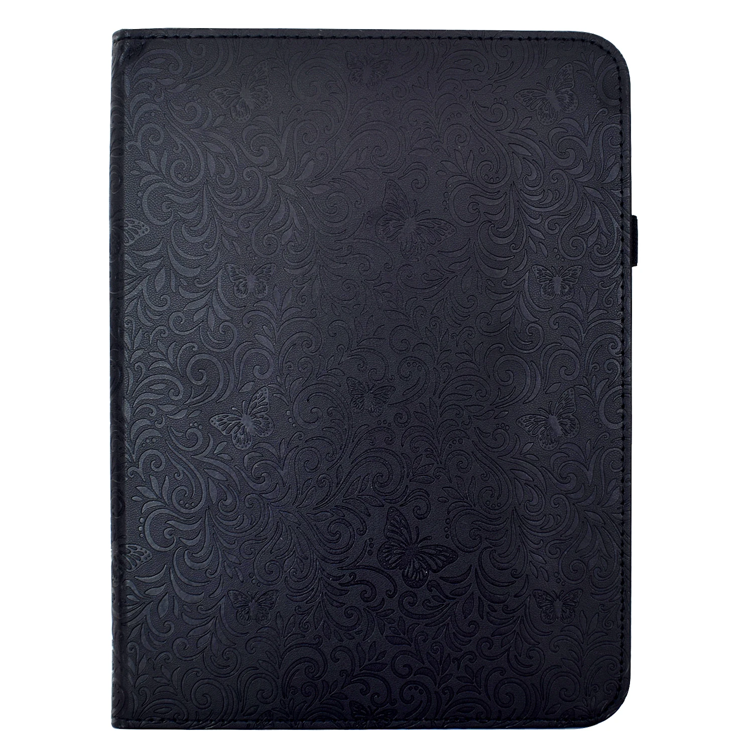 For iPad 10.2 (2021) / (2020) Case Butterfly Flower Imrpint Leather Tablet Cover with Rotary Stand Card Holder - Black