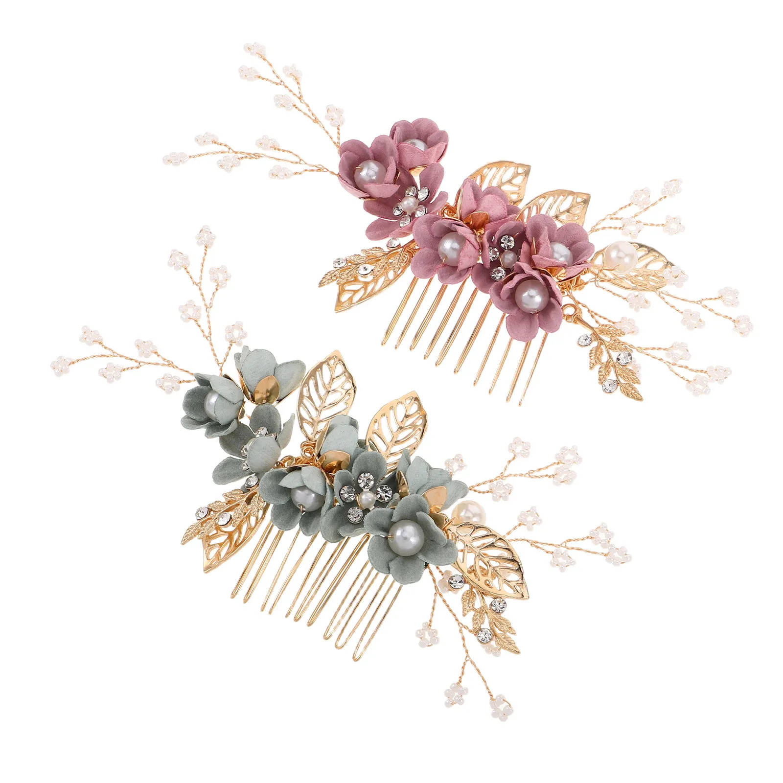 2Pcs Wedding Hair Comb Bridal Flower Pearl Rhinestone Headdress Elegant Lightweight Comfortable Versatile Styling for Updos