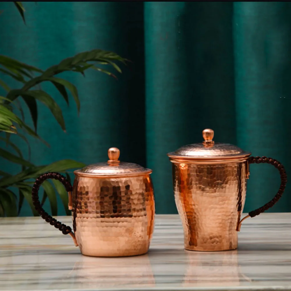 Handcrafted Pure Copper Beer Coffee Mug, Retro Weave Handle Thickened 500ml Water Drinking Cup for Moscow Mules Hot Cold Drinks