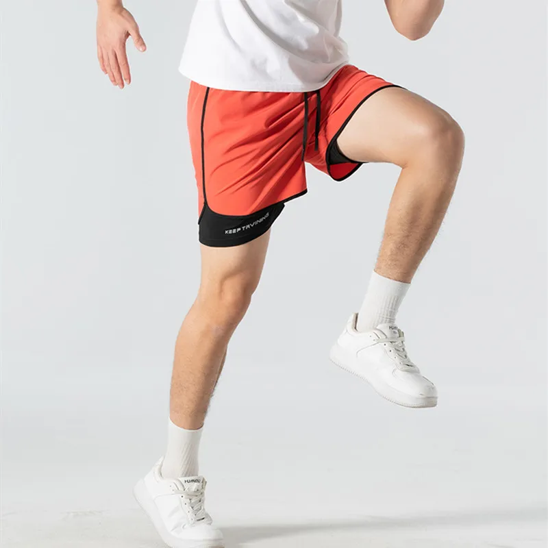 UETEEY Herren-Shorts, 2-in-1, Sport, Fitness, Fitnessstudio, Laufen, Workout, Shorts, versteckte Tasche, schnell trocknend, Radfahren, Joggen, Herren, kurze Hosen