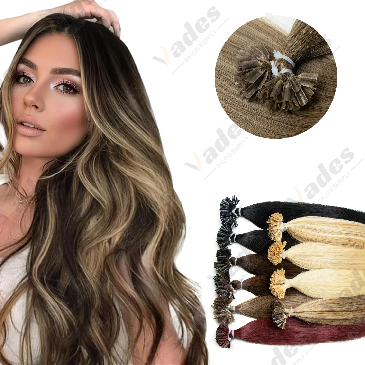 

VEDES HAIR U Tip Hair Extensions Human Hair Pre Bonded Extensions Keratin Fusion Extensions Silky Straight 30g/50Stands