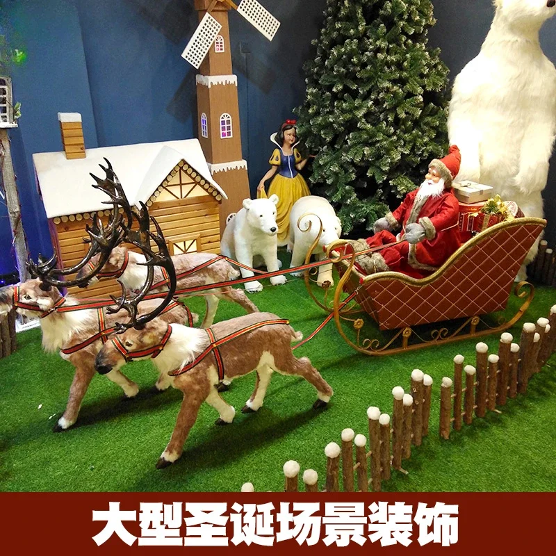 Christmas Scene Deer Sleigh Car Elk Santa