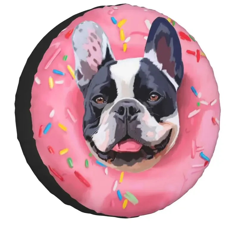 Custom French Bulldog Donut Spare Tire Cover for Jeep Wrangler Doughnut 4WD 4x4 SUV Car Wheel Protectors 14