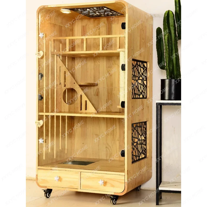 

Cat Villa Solid Wood Cat Cabinet Household Closed Two-Layer Cat Cage Double-Layer Household Simple Free Space Custom Cat Cage