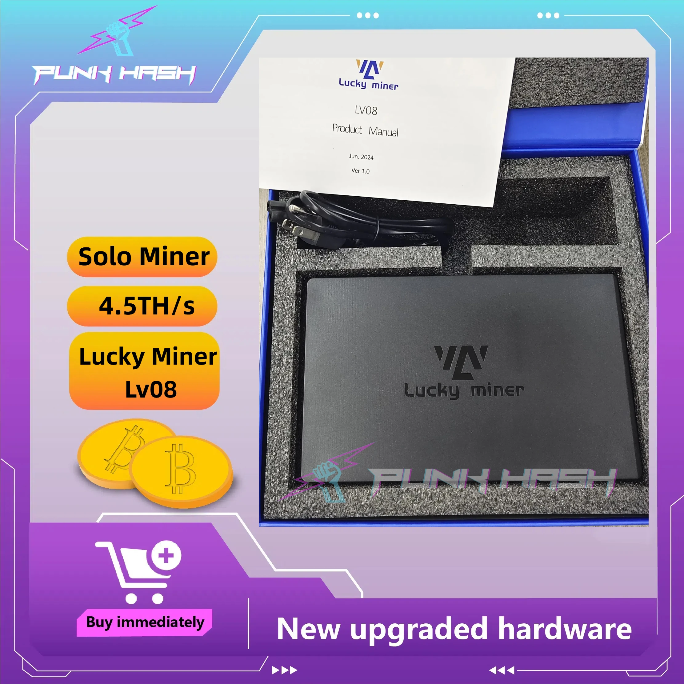 Lucky Miner Lv08 Майнер 4,5TH/S с блоком питания Bitcoin Miner Crypto Solo BTC Mining Lucky Miner V8 Bitaxe Nerd Miner