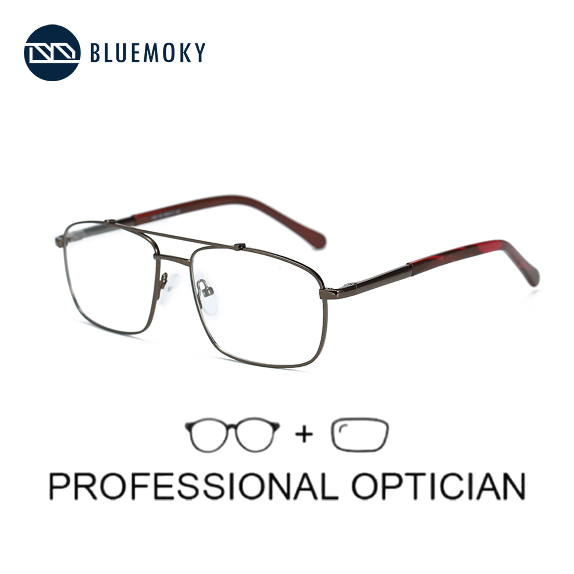 

BLUEMOKY Metal Prescription Eyeglasses Men Double Bridge Design Optical Glass Myopia Hyperopia Progressive Anti-Blu-ray Eyewear