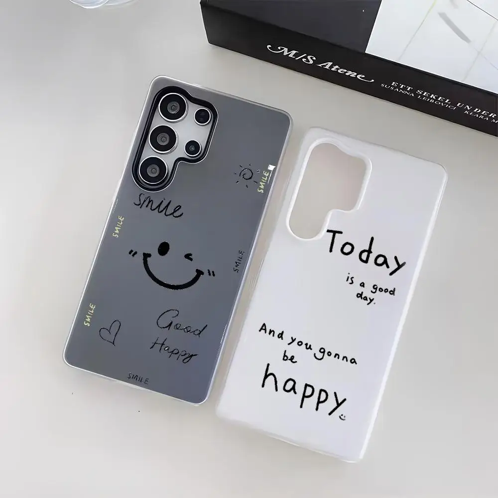 Smile Happy Doodle Art Phone Case For Samsung Galaxy S25 S24 S23 Ultra Jelly Clear Case Soft TPU 2-in-1 Shockproof Cover