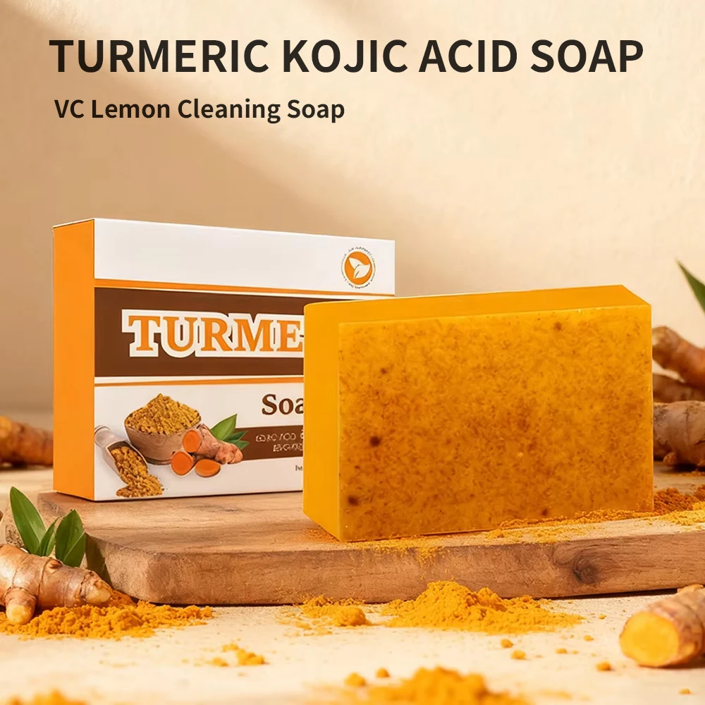 Kurkuma-Akne-Entfernungs- und Aufhellungsseife mit ätherischen Ölen mit Kollagenprotein und Zitronensäure, handgemachte Schrubbseife
