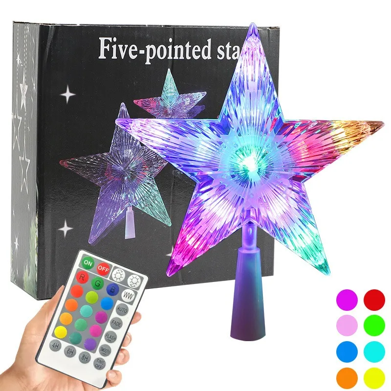 LED RGB Christmas Tree Topper Light Remote Control Color Changing USB Powered with Flashing Modes for Xmas Tree Holiday Decor