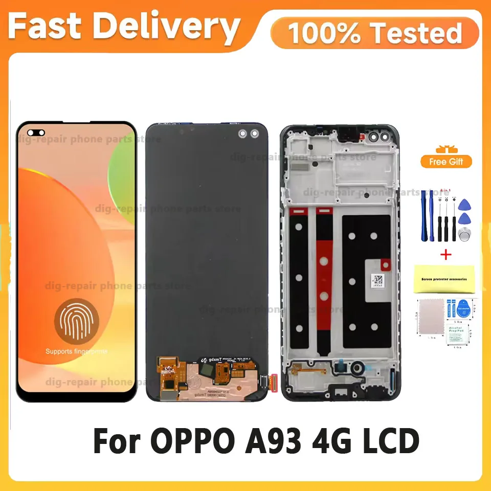 TFT/Amoled A93 4G Screen with Frame, for pantalla Oppo A93 Lcd Display Touch Screen Digitizer Assembly screen replacement Part