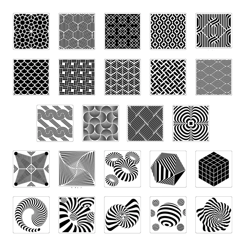 24Pcs Hollow-out PET Stencils Set Art Drawing Templates 6 6 for Kid Adult DIY Art Handcraft Scrapbooking HX6A